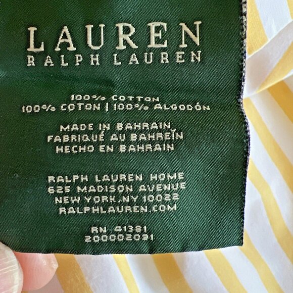 PAIR Ralph Lauren Standard Pillowcases Butter Yellow & White Stripe 100% Cotton - Picture 2 of 8